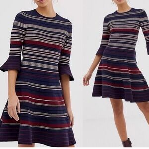 Ted Baker London Tayiny Striped Ottoman Skater Dress - Size 3 (NWT)